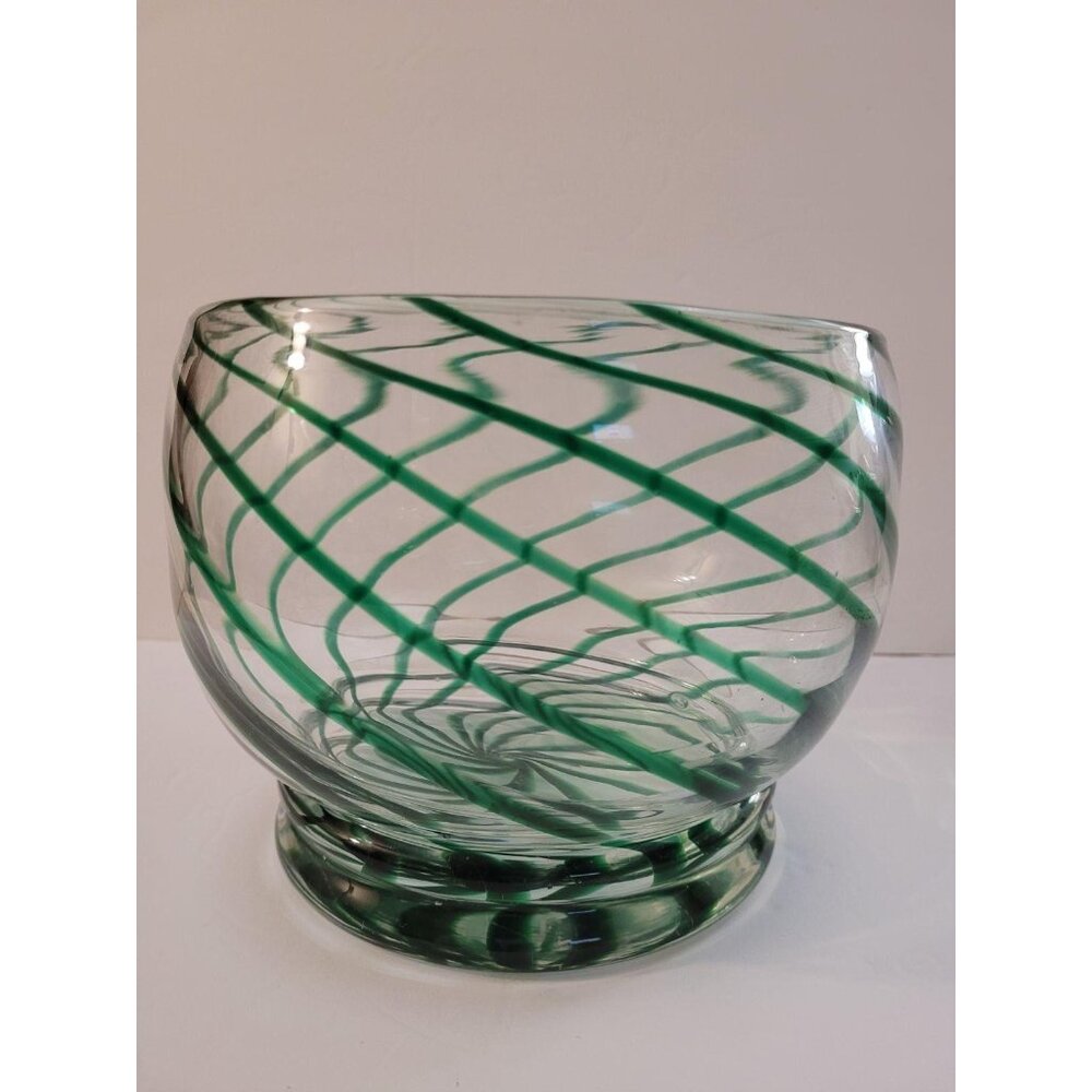 Vintage Hand Blown Green Spiral Glass Fish Bowl Table Decor